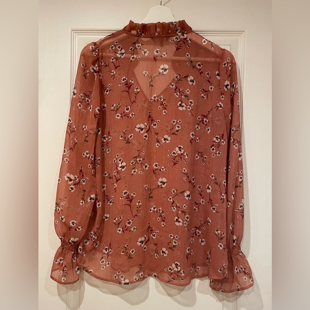 ⭐️ RW&Co Peachy Pink Sheer Blouse with Flowers - Picture 2 of 4